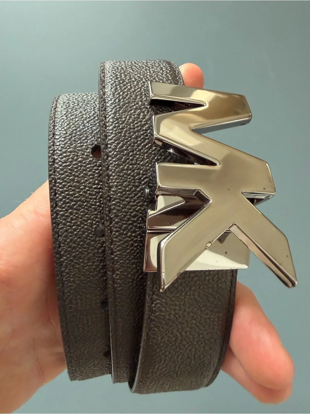 Michael Kors Black Leather Men's Belt with Silver Buckle